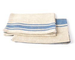 Puur linnen handdoeken - vintage uitstraling - set van 2 - blauw/natuurlijk - 45,7 cm x 71,1 cm