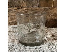 PUUR WONEN| Windlicht |mondgeblazen |transparant met metal chips | 14x14 cm