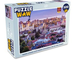Puzzel Paarse Litouws lucht boven straatbeeld van de stad Vilnius - Legpuzzel - Puzzel 500 stukjes