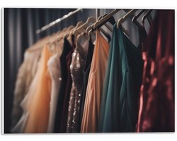 PVC Schuimplaat- Rek Vol Verschillende Kleuren Gala Jurken - 40x30 cm Foto op PVC Schuimplaat