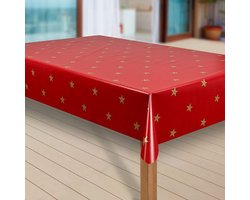 PVC Tafellaken - Tafelkleed - Tafelzeil - Kerstmis - Feestdagen - Opgerold op koker - Geen plooien - Duurzaam - 140 cm x 280 cm - Gouden ster