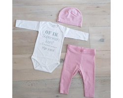 pyjama Baby pakje cadeau geboorte meisje jongen set met tekst aanstaande zwanger kledingset pasgeboren unisex  romper lange mouw wit en broekje| Huispakje | Kraamkado | Gift Set babyset kraamcadeau babygeschenkset