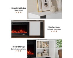 Pyra Lux Tv-Meubel 165 cm met 30 Inch Elektrische Sfeerhaard 1800W - Modern High-Gloss Lowboard met 12 Vlamkleuren en 2 Opbergkasten voor Tv's tot 75 Inch - Wit