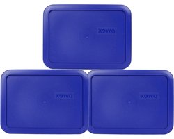 Pyrex 7210-PC 3-Cup Cadet Blue Rectangle Plastic Food Storage Lid, Made in the USA - 3-Pack