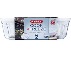 Pyrex - Cook & Freeze - Ovenschaal Met Deksel - Set van 2 Stuks - Glas - Transparant - 2.6L / 1.5L