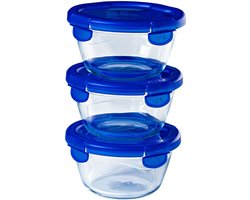Pyrex - Cook & Go Schaal Rond met Deksel Set van 3 Stuks - Borosilicaatglas - Transparant -