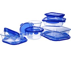 Pyrex - Cook & Go Schaal Set van 7 Stuks - Borosilicaatglas - Transparant / Blauw