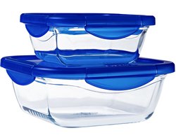 Pyrex - Cook & Go Schaal Vierkant met Deksel Set van 2 Stuks - Borosilicaatglas - Transparant -