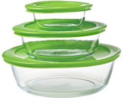 Pyrex - Cook & Store Schaal 350 ml 1.1 liter 2.3 liter Set van 3 Stuks - Transparant/Groen