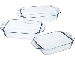 Pyrex Optimum Ovenschalenset 2,1 l - 2,9 l - 3,8 l - 31 x 20 x 6 cm - 35 x 32 x 6 cm - 39 x 28 x 7 cm