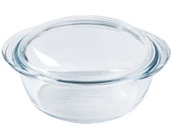 Pyrex Ovenschaal/braadslede 1,4 liter - rond met deksel - glas - 21 x 18 x 10 cm