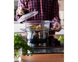 Pyrex - Steamer Basket Stoommand met Deksel Ø 20 cm 3-Delig - Transparant - Borosilicaatglas