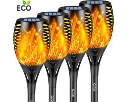 PyroProducts Tuinverlichting op Zonne Energie - 4 Tuinfakkels 56,5 cm - Vlameffect - Waterbestendig