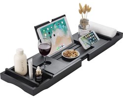 Q-Living Badplank - Uitschuifbaar - Badrekje - Badplank Voor In Bad - 75 Tot 110 CM - Bamboe - Verstelbaar Badrek - Zwart