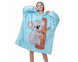 Q-Living Hoodie Deken - Extra Lang & Dik - Plaid Met Mouwen - Snuggle Hoodie - Fleece Deken Met Mouwen - 1450 gram - Licht Blauw - Koala