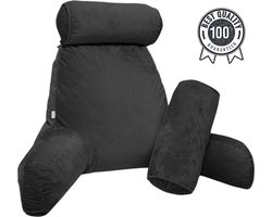 Q-Living XXL Leeskussen met Extra Nekrol - Relax Kussen - Zitkussen - Onderrug Ondersteuning - Leeskussen Voor In Bed - Zwart