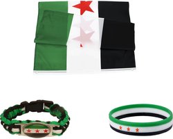Q-SY® - Syrische Vlag - Syrië Vlag - Armband - Sportarmband 3 Set - Revolutie 3 Sterren - Hoge Kwaliteit - 90x150 cm
