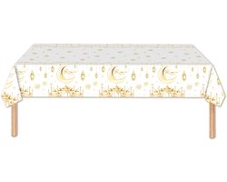 Q2P - Tafelkleed - Ramadan - Decoratie - Eid Mubarak - Tafellaken - Versiering - Wit & Goud - 137*274 Cm