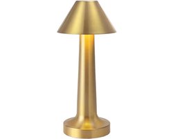 Qaan Living Tafellamp op batterijen - Oplaadbaar en dimbaar - Touch bediening - Moderne touch lamp goud - Messing - Nachtlamp draadloos - Nachtlamp oplaadbaar