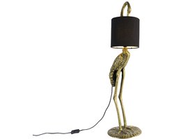 QAZQA animal-fl - Landelijke Vloerlamp | Staande Lamp met kap - 1 lichts - H 965 mm - Zwart Goud - Woonkamer | Slaapkamer | Keuken