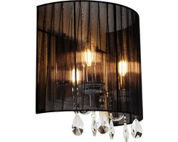 QAZQA ann-kathrin - Klassieke Wandlamp met kap voor binnen - 2 lichts - D 165 mm - Zwart - Woonkamer | Slaapkamer