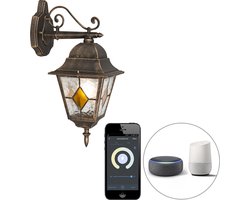 QAZQA antigua - Landelijke LED Smart Wandlamp incl. wifi voor buiten - 1 lichts - D 25.5 cm - Brons - Buitenverlichting