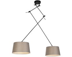 QAZQA blitz - Landelijke Hanglamp met kap - 2 lichts - L 750 mm - Taupe - Woonkamer | Slaapkamer | Keuken