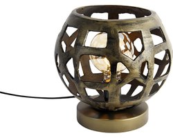 QAZQA bobby - Industriele Tafellamp - 1 lichts - H 25 cm - Goud/messing - Industrieel - Woonkamer | Slaapkamer | Keuken