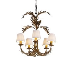 QAZQA botanica - Landelijke Kroonluchter met kap - 5 lichts - Ø 55 cm - Wit - Woonkamer | Slaapkamer | Keuken