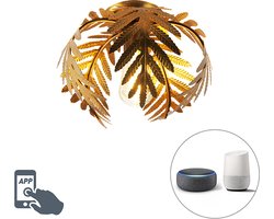 QAZQA botanica - Retro Dimbare LED Smart Plafondlamp incl. wifi met Dimmer - 1 lichts - Ø 24 cm - Goud/messing - Woonkamer | Slaapkamer | Keuken