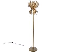 QAZQA botanica - Retro Vloerlamp | Staande Lamp - 1 lichts - H 170 cm - Goud/messing - Woonkamer | Slaapkamer | Keuken