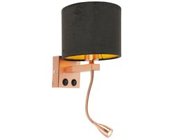QAZQA brescia combi - Moderne Wandlamp met flexarm voor binnen - 1 lichts - D 210 mm - Zwart Goud - Woonkamer | Slaapkamer | Keuken
