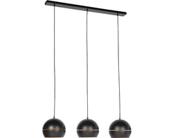 QAZQA Buell hl - Industriele Hanglamp voor boven de eettafel | in eetkamer - 3 lichts - L 1100 mm - Zwart Goud - Industrieel - Woonkamer | Slaapkamer