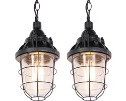 QAZQA cabin - Industriele Hanglamp - 2 stuks - Ø 170 mm - Zwart - Industrieel - Woonkamer