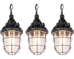 QAZQA cabin - Industriele Hanglamp - 3 stuks - Ø 170 mm - Zwart - Industrieel - Woonkamer
