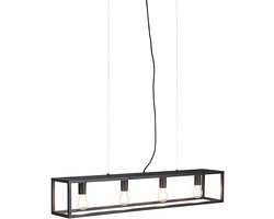 QAZQA cage - Industriele Hanglamp eettafel voor boven de eettafel | in eetkamer - 4 lichts - L 1000 mm - Zwart - Industrieel - Woonkamer