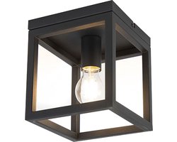 QAZQA cage - Industriele Plafondlamp - 1 lichts - L 180 mm - Zwart - Industrieel - Woonkamer | Slaapkamer | Keuken