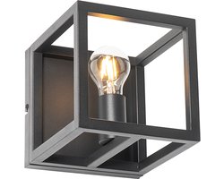 QAZQA cage - Industriele Wandlamp voor binnen - 1 lichts - D 20 cm - Zwart - Industrieel - Woonkamer | Slaapkamer | Keuken