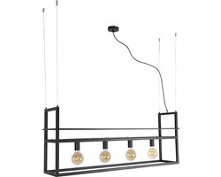 QAZQA cage rack - Industriele Hanglamp eettafel voor boven de eettafel | in eetkamer - 4 lichts - L 118 cm - Zwart - Industrieel - Woonkamer | Slaapkamer | Keuken