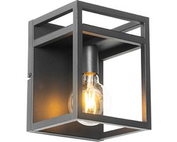 QAZQA cage rack - Industriele Wandlamp voor binnen - 1 lichts - D 18 cm - Zwart - Industrieel - Woonkamer | Slaapkamer | Keuken