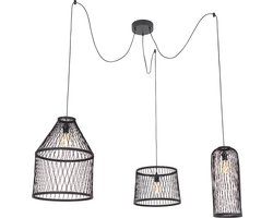 QAZQA calamus - Landelijke Hanglamp eettafel voor buiten voor boven de eettafel | in eetkamer - 3 lichts - Ø 145 cm - Zwart - Buitenverlichting