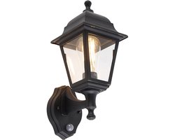 QAZQA capital - Klassieke Wandlamp met Bewegingsmelder | Bewegingssensor | sensor voor buiten - 1 lichts - D 210 mm - Zwart - Buitenverlichting