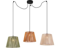 QAZQA cava - Japandi Hanglamp met kap voor buiten - 3 lichts - Ø 40 cm - Zwart - Buitenverlichting