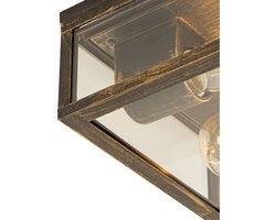 QAZQA charlois - Industriele Plafondlamp voor buiten - 2 lichts - L 24 cm - Goud/messing - Industrieel - Buitenverlichting