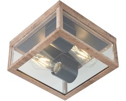 QAZQA charlois - Industriele Plafondlamp voor buiten - 2 lichts - L 24 cm - Naturel - Industrieel - Buitenverlichting