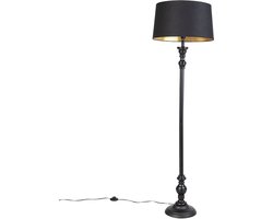 QAZQA classico - Klassieke Vloerlamp | Staande Lamp met kap - 1 lichts - H 1575 mm - Zwart Goud - Woonkamer | Slaapkamer | Keuken