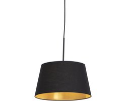 QAZQA combi - Klassieke Hanglamp met kap - 1 lichts - Ø 320 mm - Zwart Goud - Woonkamer | Slaapkamer | Keuken