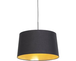 QAZQA combi - Klassieke Hanglamp met kap - 1 lichts - Ø 500 mm - Zwart Goud - Woonkamer | Slaapkamer | Keuken