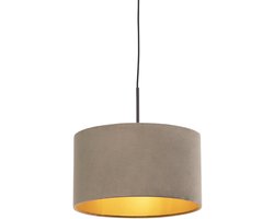 QAZQA combi - Landelijke Hanglamp met kap - 1 lichts - Ø 350 mm - Taupe - Woonkamer | Slaapkamer | Keuken