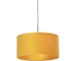 QAZQA combi - Landelijke Hanglamp met kap - 1 lichts - Ø 500 mm - Zwart Goud - Woonkamer | Slaapkamer | Keuken